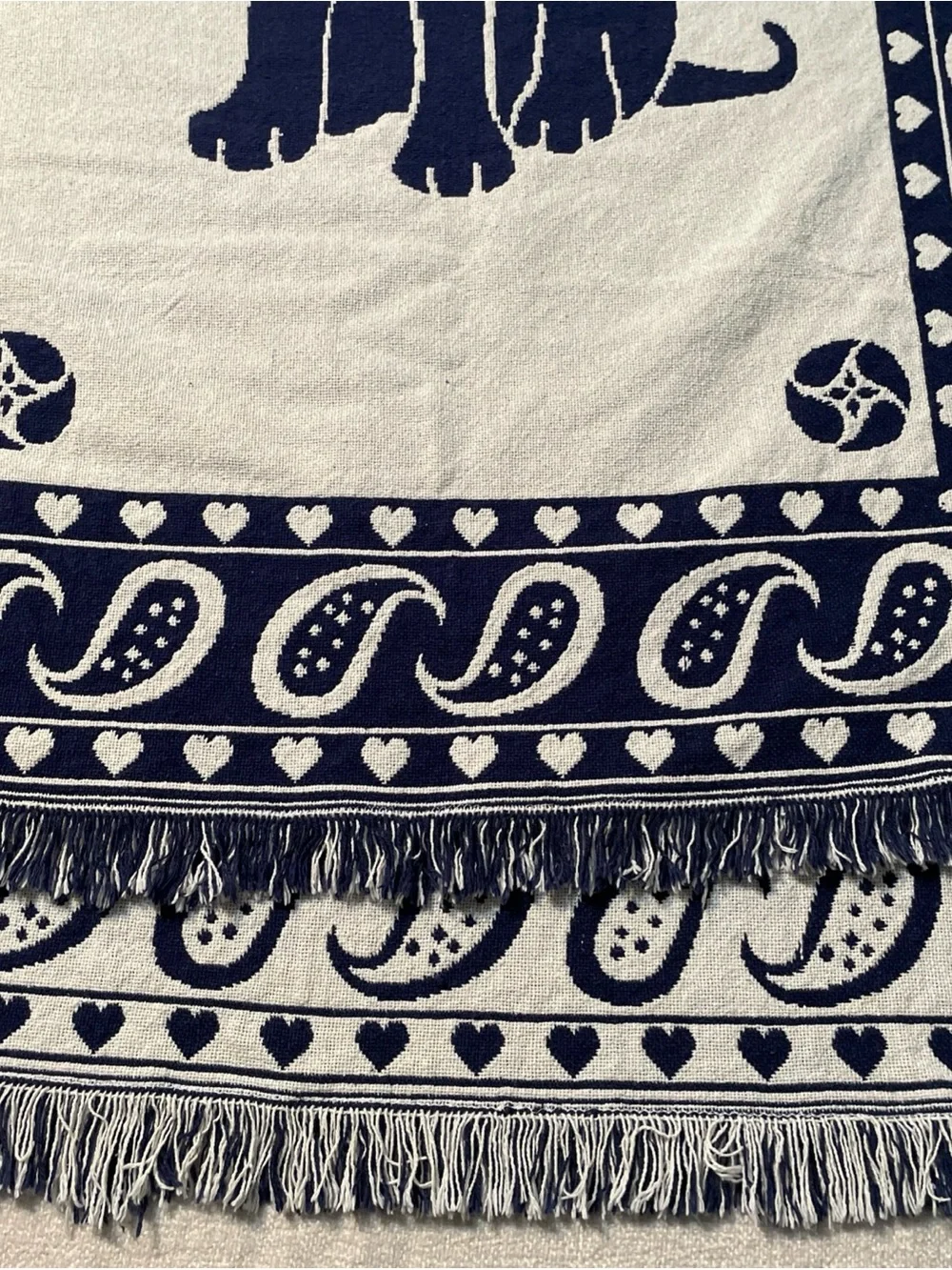 Navy & Cream Cat Print Pet Blanket - Soft Decorative Throw 65”x43” Made In Spain